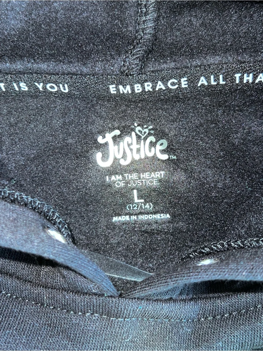 Justice Sport Girls Pullover Fleece Hoodie Black Glitter Logo Size L (12/14) NWT